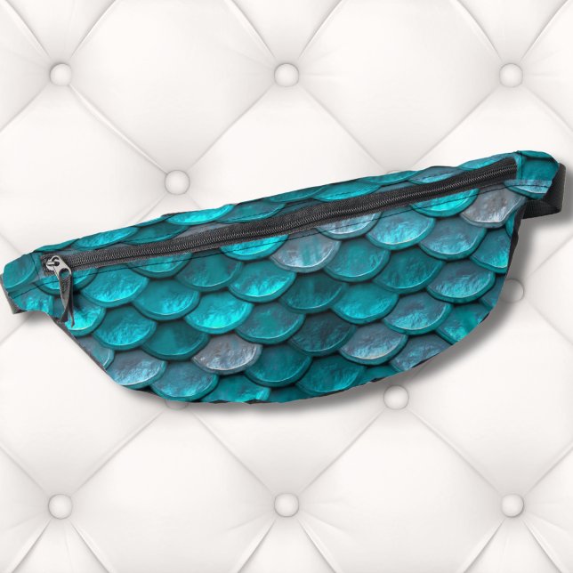 Riñoneras Verde azulado turquesa (Metallic Turquoise Teal Mermaid Scales Pattern Fanny Pack)