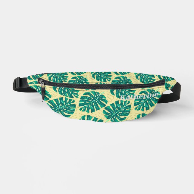 Riñoneras Verde beige palma tropical (Anverso)