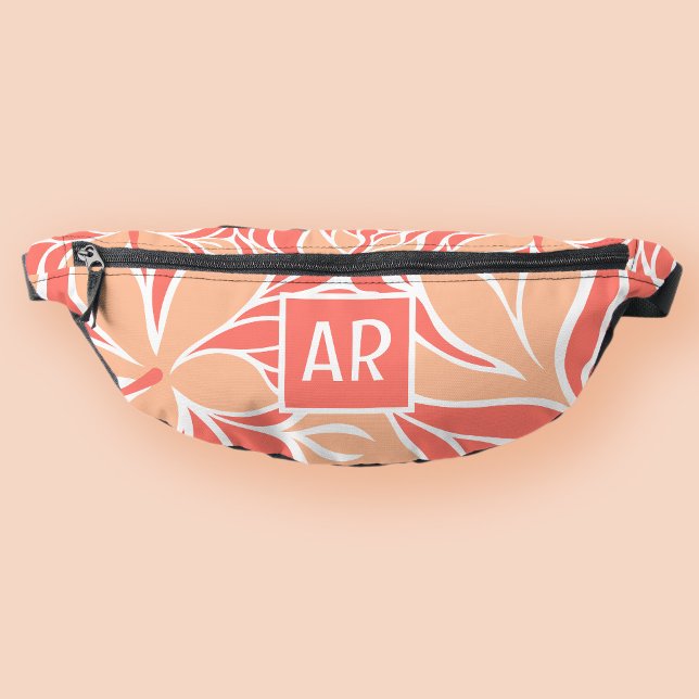 Riñoneras Viaje en monograma del patrón floral moderno de mo (Trendy Peach Modern Floral Pattern Monogram Travel Fanny Pack)