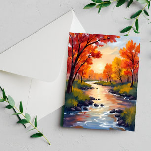 Río de Otoño   Tarjeta de Acuarela de Naturaleza c