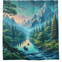 Río majestuoso en la cortina de ducha natural