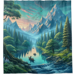 Río majestuoso en la cortina de ducha natural