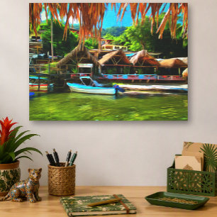 Río Mismaloya 0331 Arte de playa mexicano Palapa