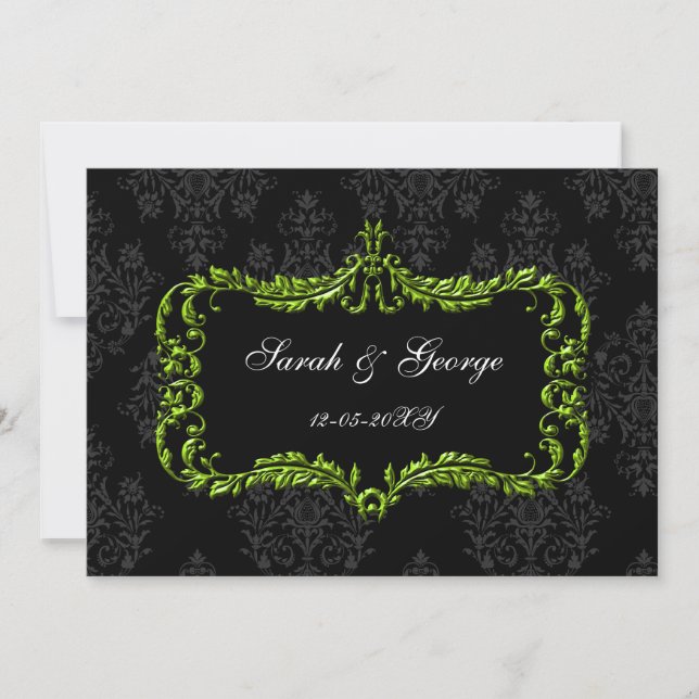 riquísimas invitaciones de damasco negro y verde (Anverso)