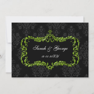 riquísimas invitaciones de damasco negro y verde