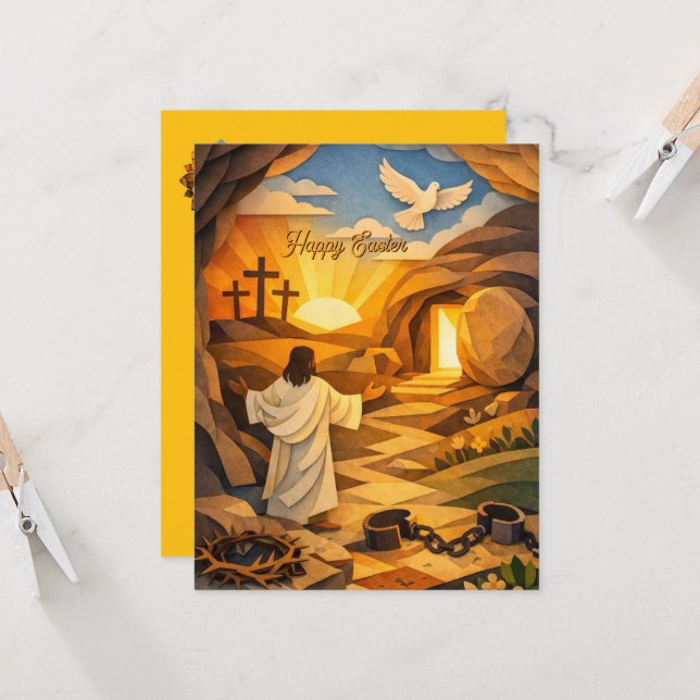 Risen Jesus Empty Tomb 3D Easter Flat Card (Anverso/Reverso In Situ)