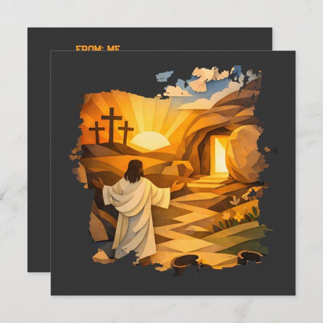 Risen Jesus Empty Tomb Papercut Easter Flat Card (Anverso / Reverso)