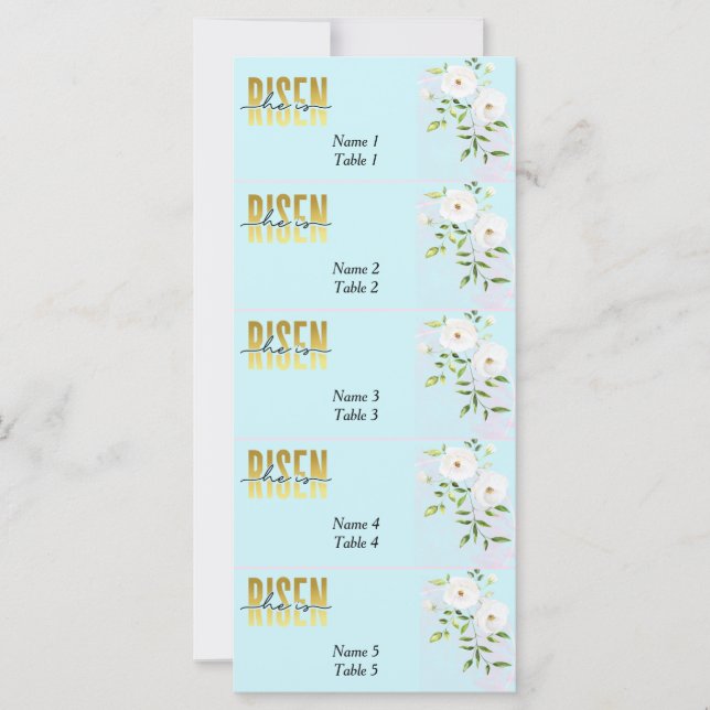Risen Religion Christian Blue Easter Place Cards (Anverso)