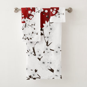 Rising Sun Cherry Blossoms Red Black White