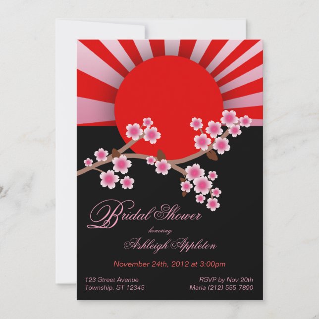 Rising Sun Sakura Bridal Shower Invitaciones (Anverso)