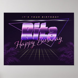 Rita Nombre Apellido lila retro Póster Cumpleaños