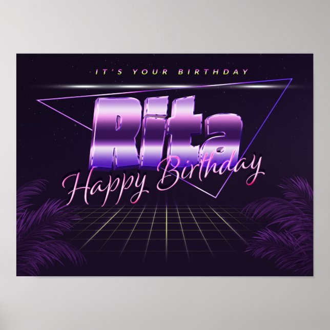Rita Nombre Apellido lila retro Póster Cumpleaños (Frente)