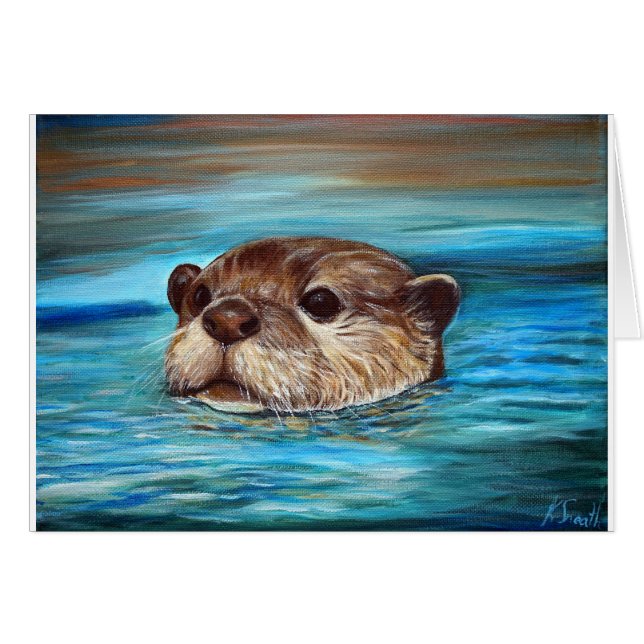 River Otter Painting Greeting Card (Anverso (Horizontal))
