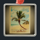 Riviera Maya Viaje Viaje Ornamento Árbol de Palma<br><div class="desc">Un fresco adorno de estilo vintage Riviera Maya con una palmera en una playa de arena con cielo azul y océano.</div>