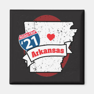 Roadtrip '21 Arkansas - imán cuadrado (rojo/negro)