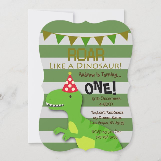 Roar como una invitación de cumpleaños a los dinos (Anverso)