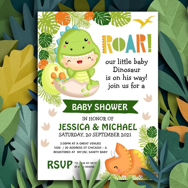 Roar es una invitación de dinosaurio a Baby Shower (Roar it's a dinosaur!)