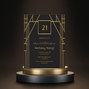 Roaring 20's 21st cumpleaños invitación de oro neg