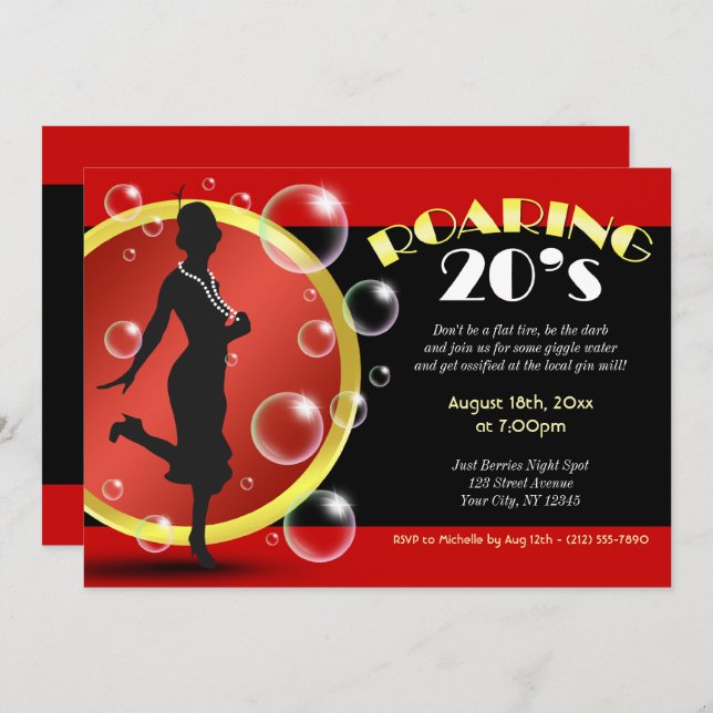 Roaring 20's Flapper Chica regaña invitaciones de  (Anverso / Reverso)