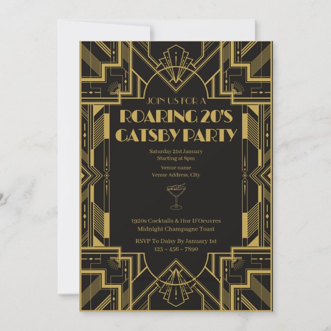 Roaring 20s Gatsby Party Birthday invitation (Anverso)