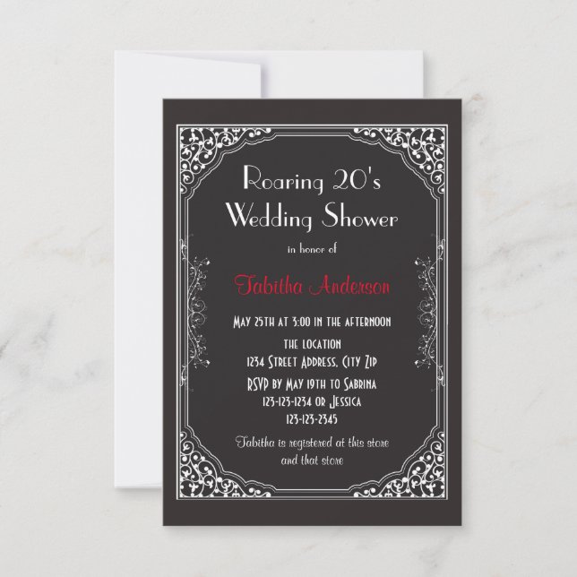 Roaring Black 20s - 3x5 Wedding Shower Invitación (Anverso)