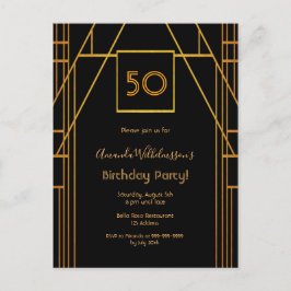 Roaring cumpleaños 20 invitación de deco de oro ne