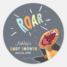 Roaring Dinosaur Baby Shower Pegatina Sello para s