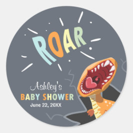 Roaring Dinosaur Baby Shower Pegatina Sello para s