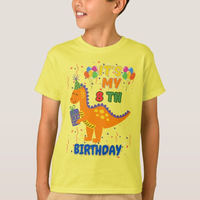 Roaring into 8: Camiseta de cumpleaños de dinosaur (Anverso)