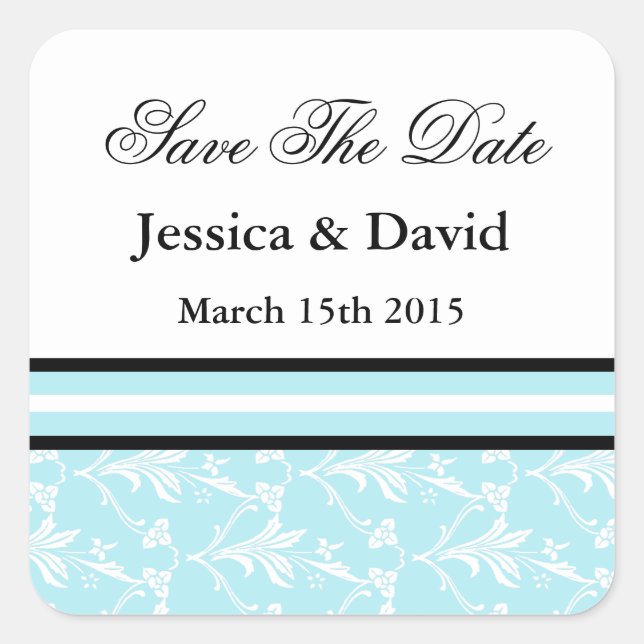 Robin Blue Damask Save The Date Pegatinas (Anverso)
