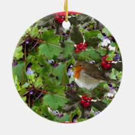 Robin con holly y hiedra - decoración de navidades