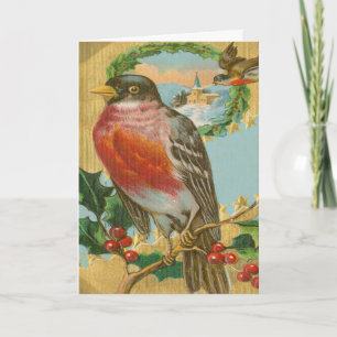 Robin de Navidad Vintage Holly Berries