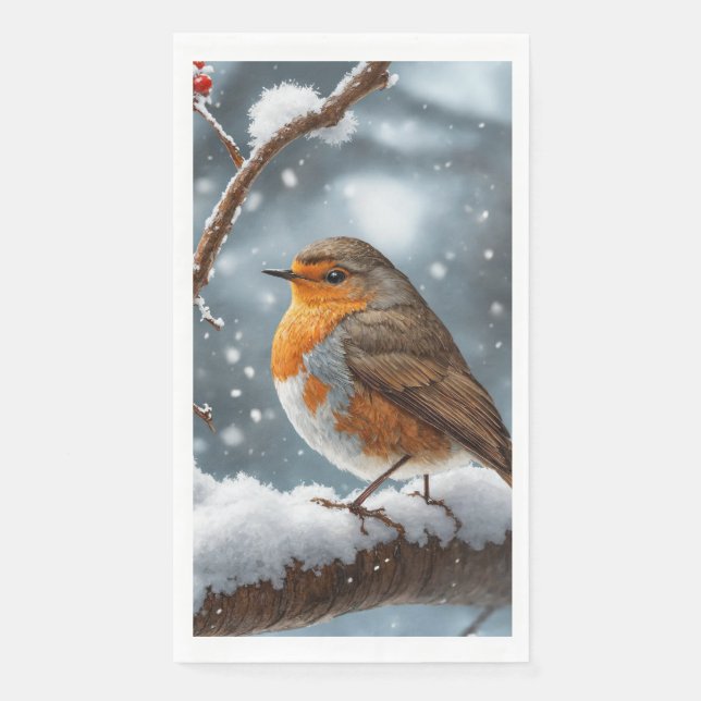 Robin en la servilleta de papel de árbol de nieve (Anverso)