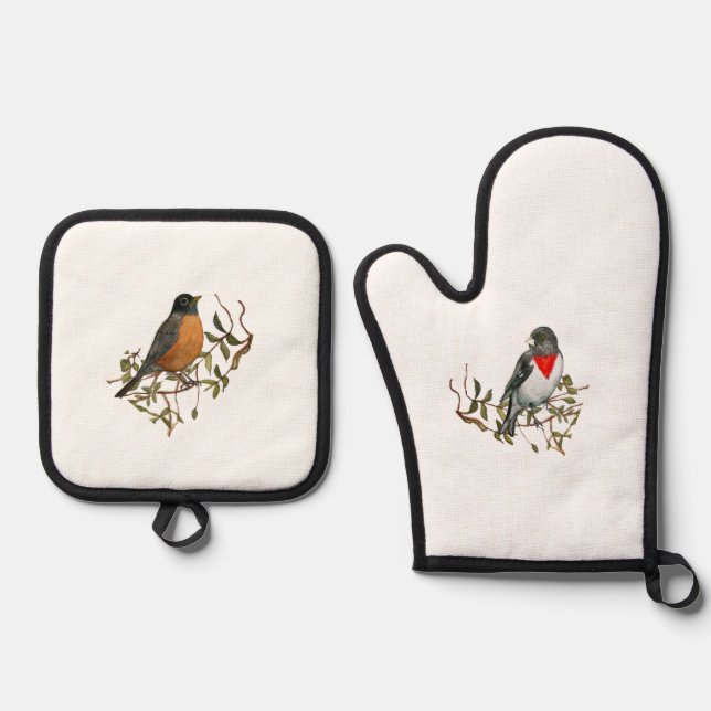 Robin Grosbeak Oven Mitt y Pot Holder Set (Anverso)