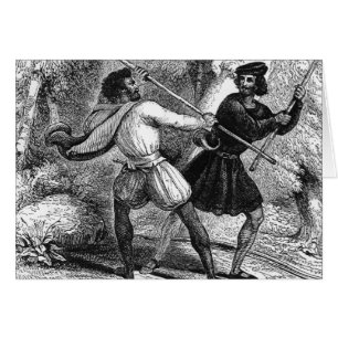 Robin Hood y el Tanner con las barras de hierro