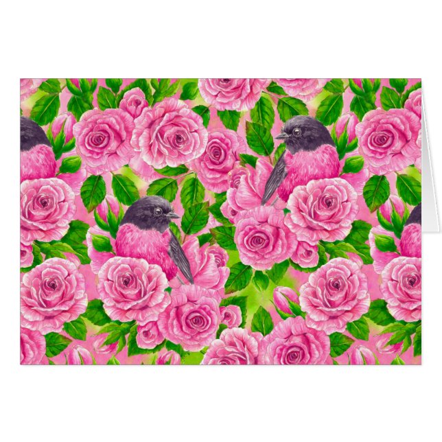 Robin rosado y rosas (Anverso (Horizontal))