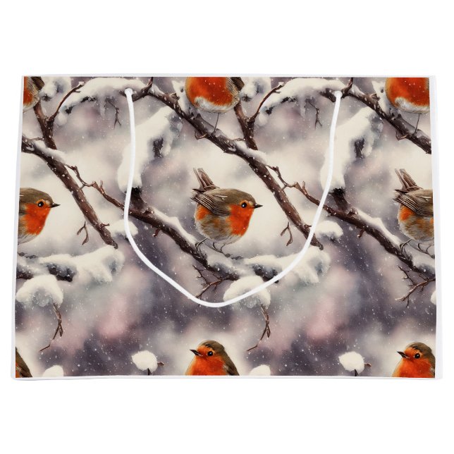 Robins en la nieve - Bolsa de regalo para Navidade (Anverso)