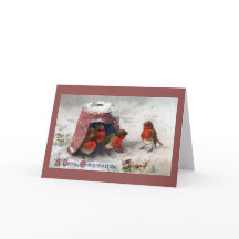 Robins ingleses bajo la Navidad de cosecha de flor