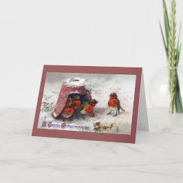 Robins ingleses bajo la Navidad de cosecha de flor