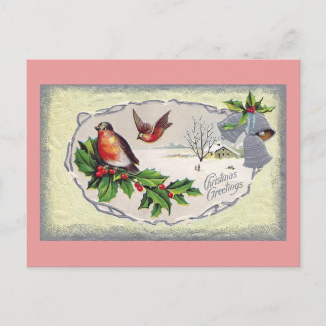 Robins ingleses y campanas plateadas Navidad vinta (Anverso)