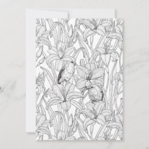 Robins y flores de lilo, negro y blanco