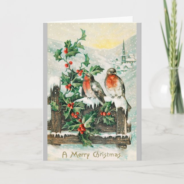 Robins y hollyberry - Postales navideñas vintage (Anverso)