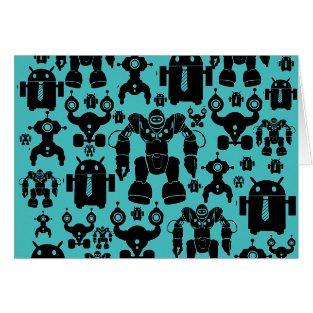 Robos Regla Fun Robot Silhouettes Patrón azul (Anverso (Horizontal))
