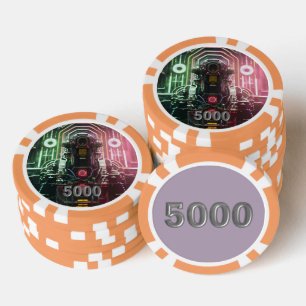 Robot 1 naranja 5000 chip de póquer a rayas