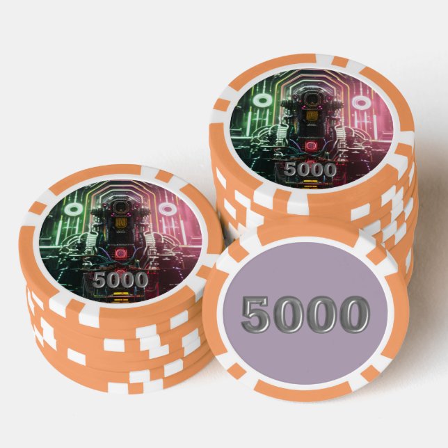 Robot 1 naranja 5000 chip de póquer a rayas (Pila)