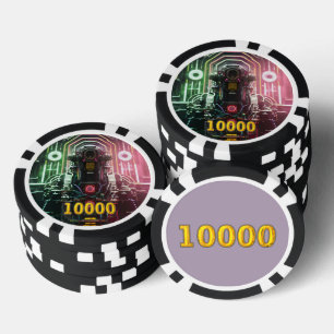 Robot 1 negro oro 10000 a rayas chip de póquer