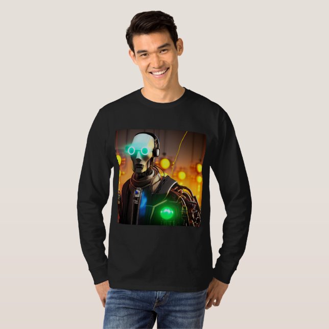 Robot 2 hombres camiseta de manga larga negra (Anverso completo)