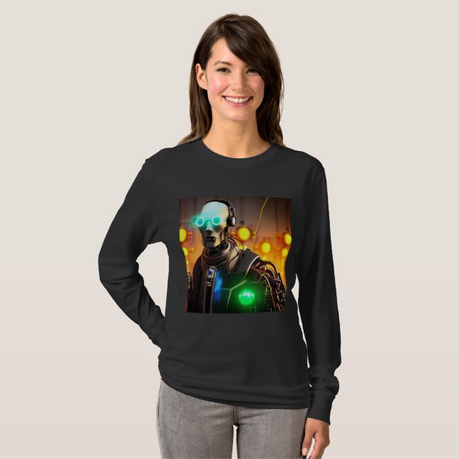Robot 2 mujeres camiseta de manga larga negra (Anverso completo)