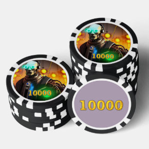 Robot 2 negro oro 10000 a rayas chip de póquer