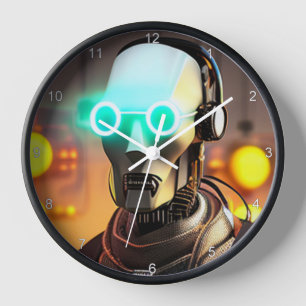 Robot 2 reloj de pared negra con números